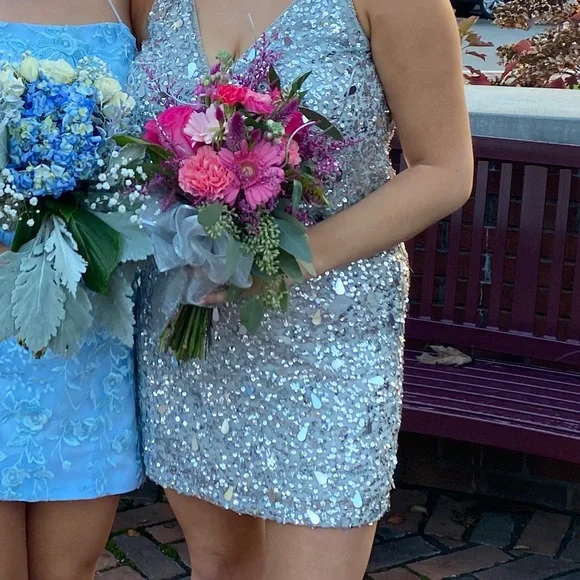 Sherri Hill Dresses | Sliver Homecoming Dress, Worn Once Very Instyle | Color: Silver | Size: 12 | Chloemm36's Closet Sherri Hill Dresses | Sliver Homecoming Dress, Worn Once Very Instyle | Color: Silver | Size: 12 | Chloemm36's Closet